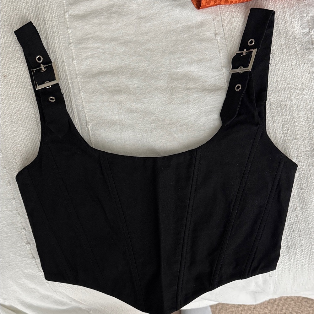 White Fox Black Corset Top